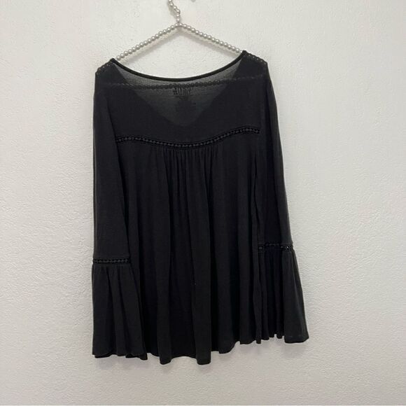 Time and Tru Black Long Bell Sleeve Floral Embroidered Blouses Western Small - Picture 7 of 9